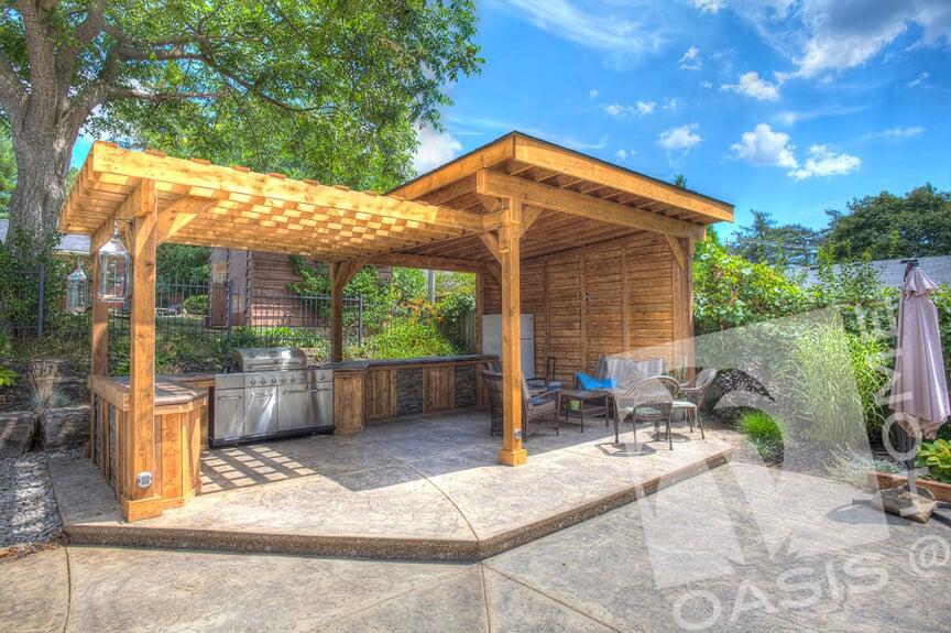 Wooden pergola with grill built by Oasis at Home